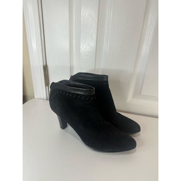 Aquatalia by Marvin K Black Suede Leather Whipstitch High Heel Booties Sz 10 - Picture 2 of 8